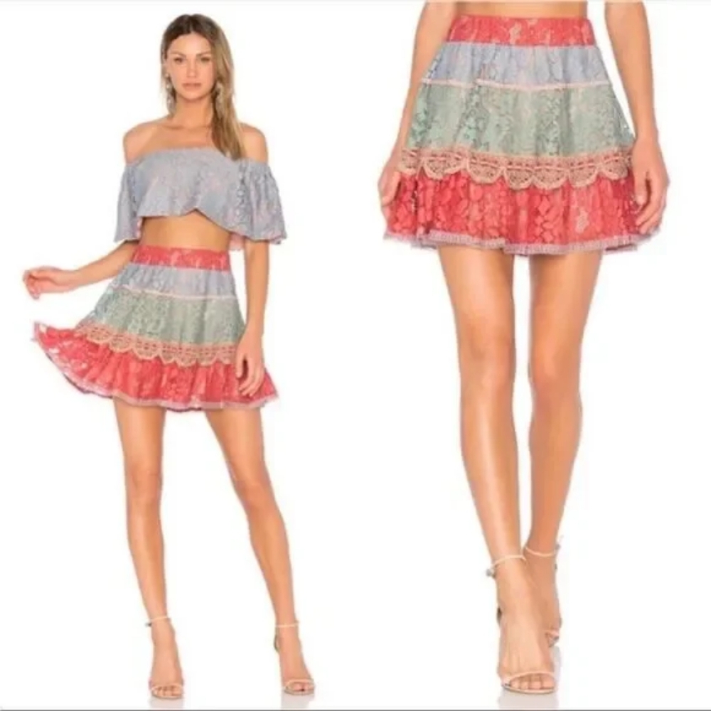 ALEXIS Zowie Lace Tiered Mini Skirt Size Small